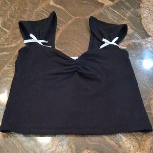 Full Tilt Black Crop Top with Cream Bow Details